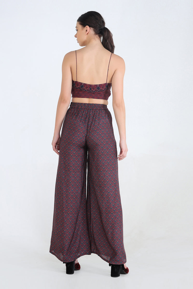 Print Placement Pleated Pants