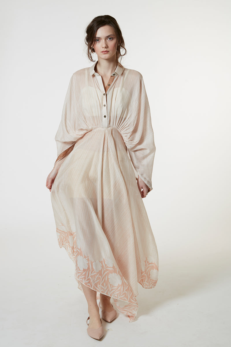 Peach Mul Printed Kimono Dress
