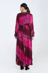 Fuchsia, Burgundy And Blue Tie And Dye Front Open Asymmetrical Tunic