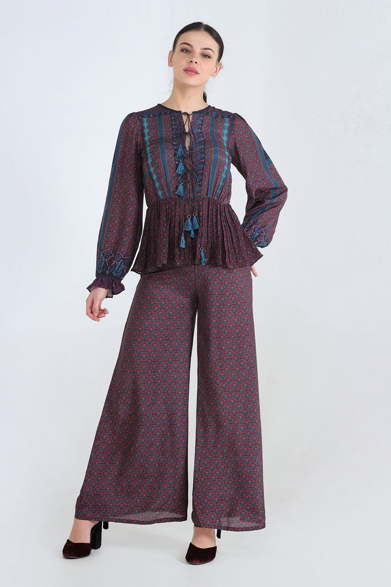 Blue Tapestry Printed Palazzo Pants