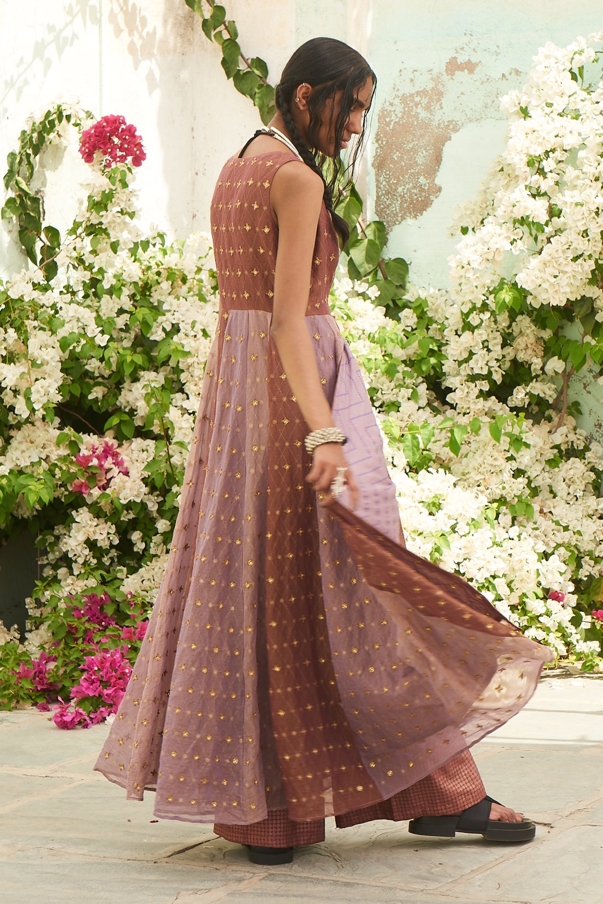 Onion Pink Anarkali with Brocade Printed Pants