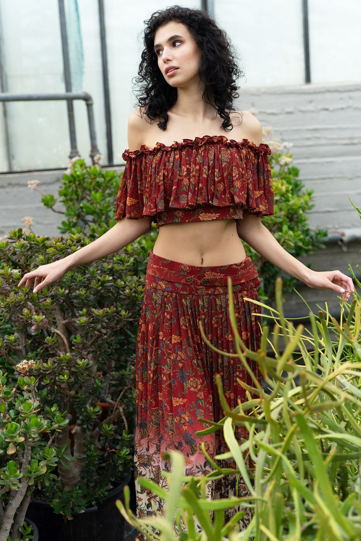 Taapsee Pannu In Red Chintz Ruffle Off-Shoulder Tube Top