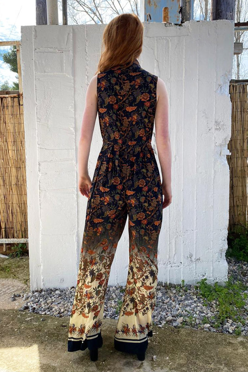 Black & Ecru Ombre Chintz Printed Jumpsuit