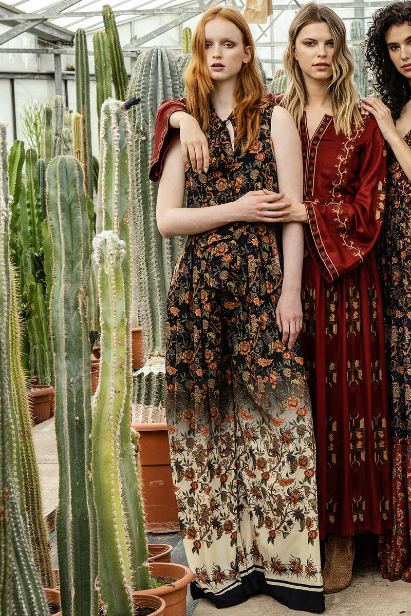 Black & Ecru Ombre Chintz Printed Jumpsuit