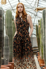 Black & Ecru Ombre Chintz Printed Jumpsuit