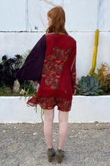 Red and Purple Crepe Printed Color Blocked Dress