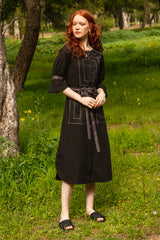 Black poplin stitchline shirt dress with suede belt