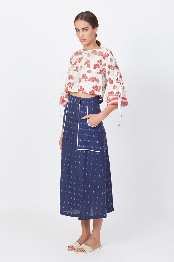 Cream & Red Flower Shirt Top