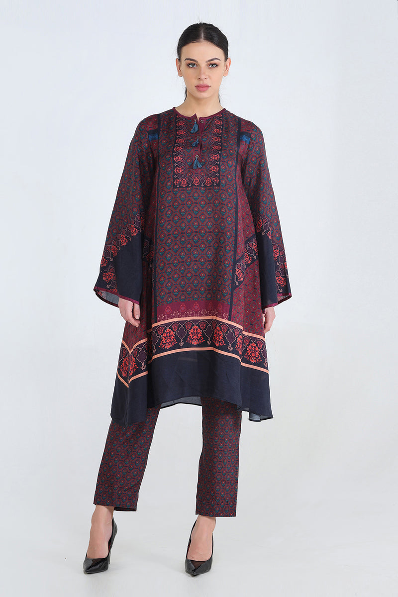 Blue Tapestry Printed Straight Pants