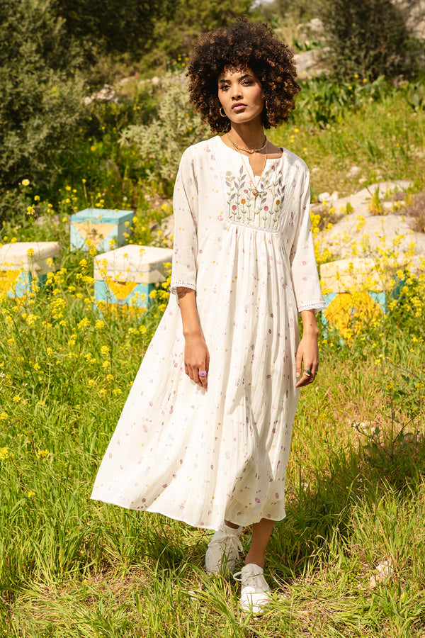 White cotton georgette printed tunic