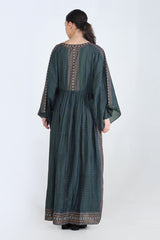 Moss Green Mul Block Printed Khaftan Maxi