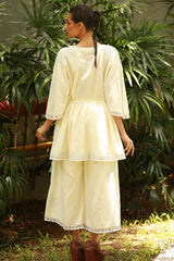 Ecru Linen Printed Kimono Top & Pants