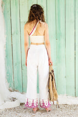 Aashna Shroff In White Poplin Cross Stitch Embroidered Crop Top With Pants 6