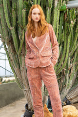 Pink Paisley Printed Velvet Pant Suit