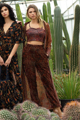 Brown Paisley Printed Velvet Bustier