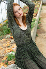Green Placement Print Georgette Gathered Skirt