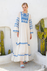 White Mul Tiered Maxi Dress With Cross Stitch Embroidery