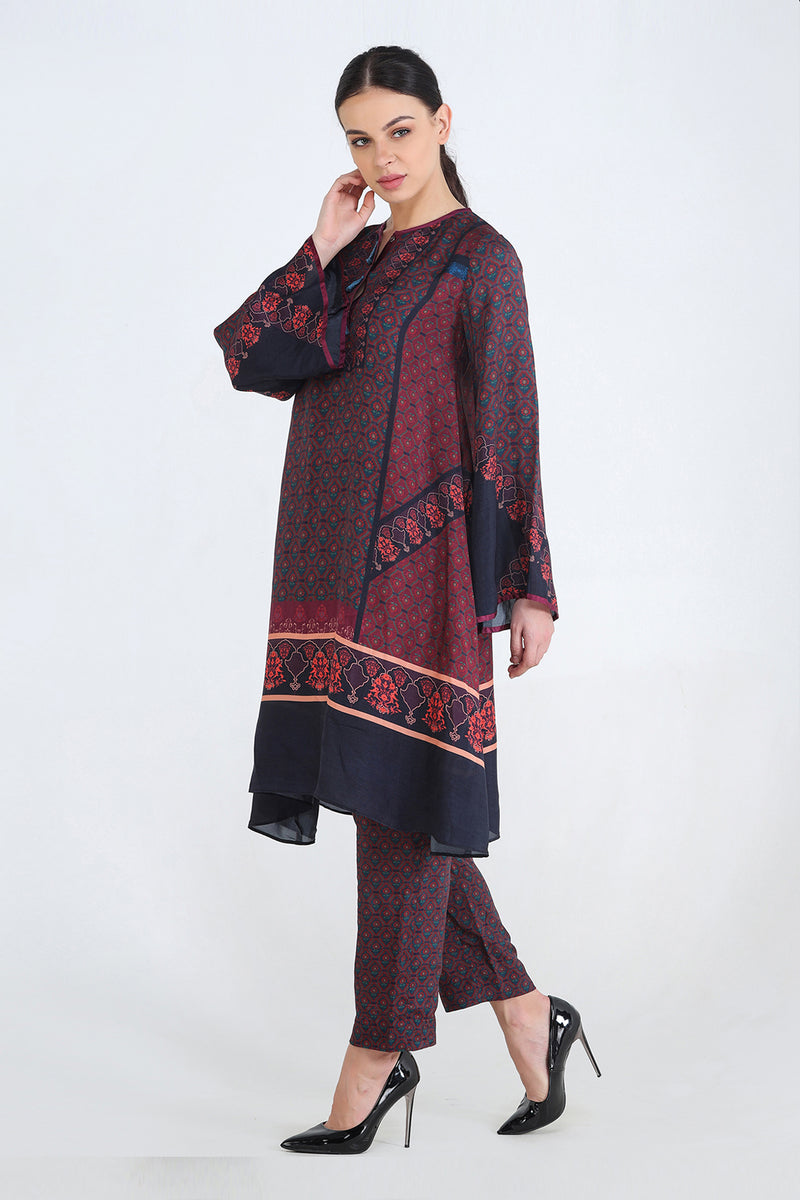 Blue Tapestry Printed Straight Pants