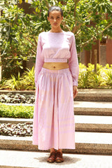 Lilac Linen Crop Top With Midi Skirt