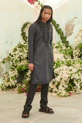 Grey Printed and Embroidered Mens Kurta with Pants