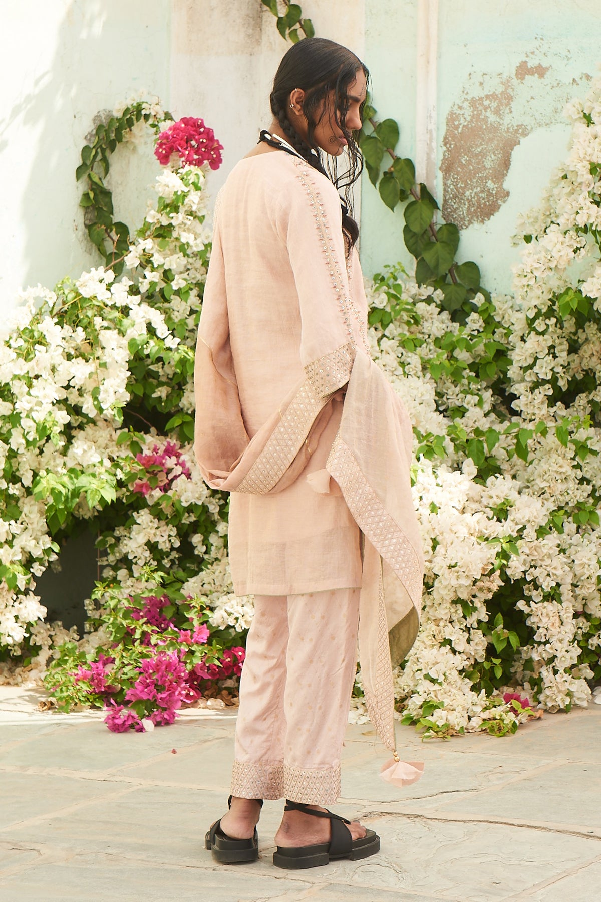 Salmon Kurta with Silk Pants and Dupatta