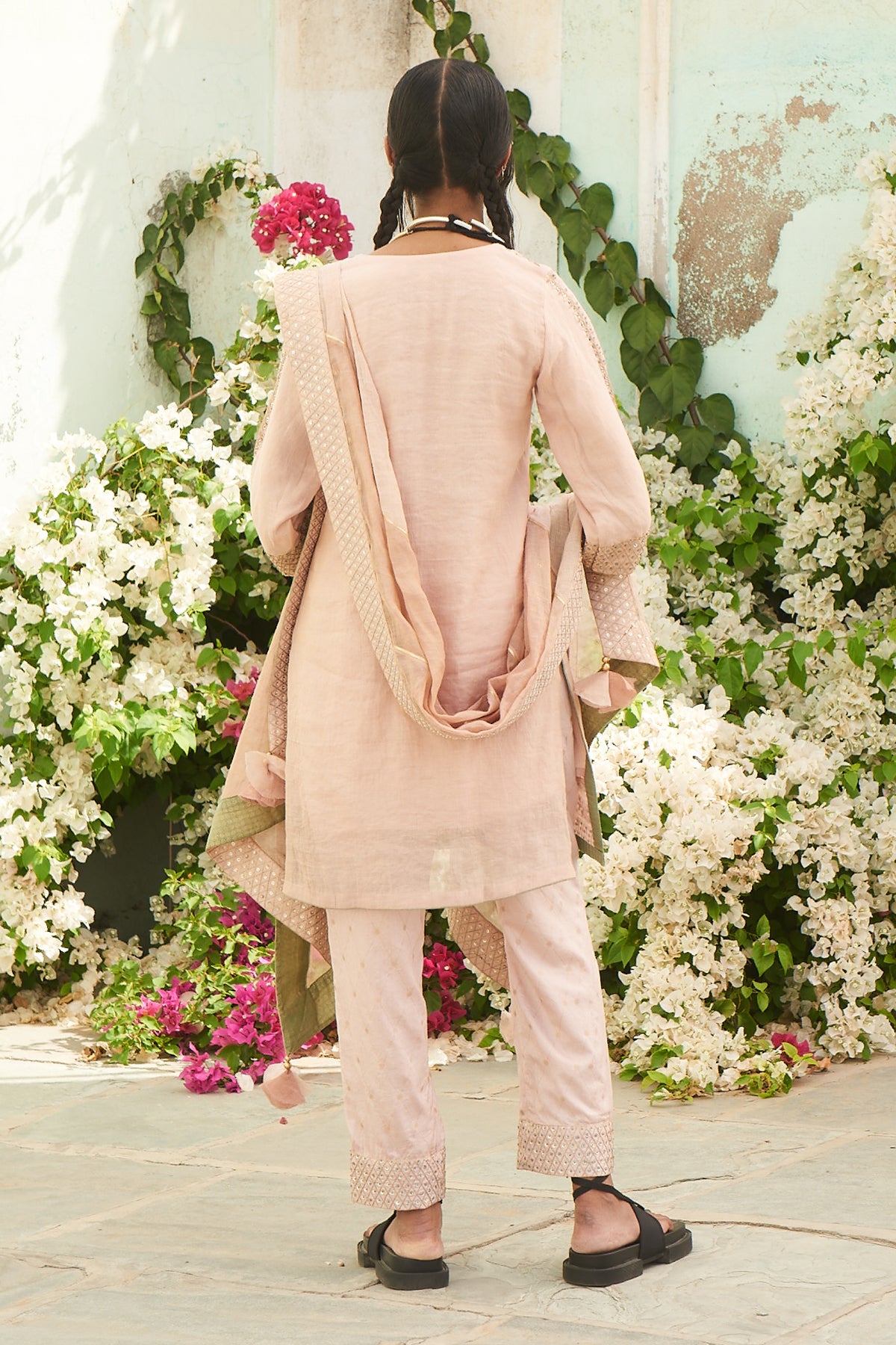 Salmon Kurta with Silk Pants and Dupatta