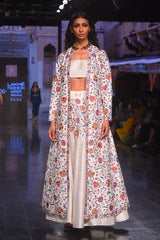 Ivory Raw-silk Ektari Embroidered Jacket With Bustier and Embroidered Skirt