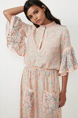 Yellow Jungle Printed Emb Pocket & Sleeves Maxi