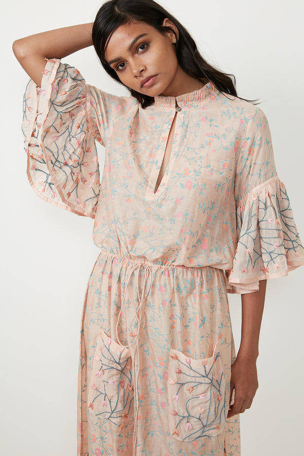 Yellow Jungle Printed Emb Pocket & Sleeves Maxi