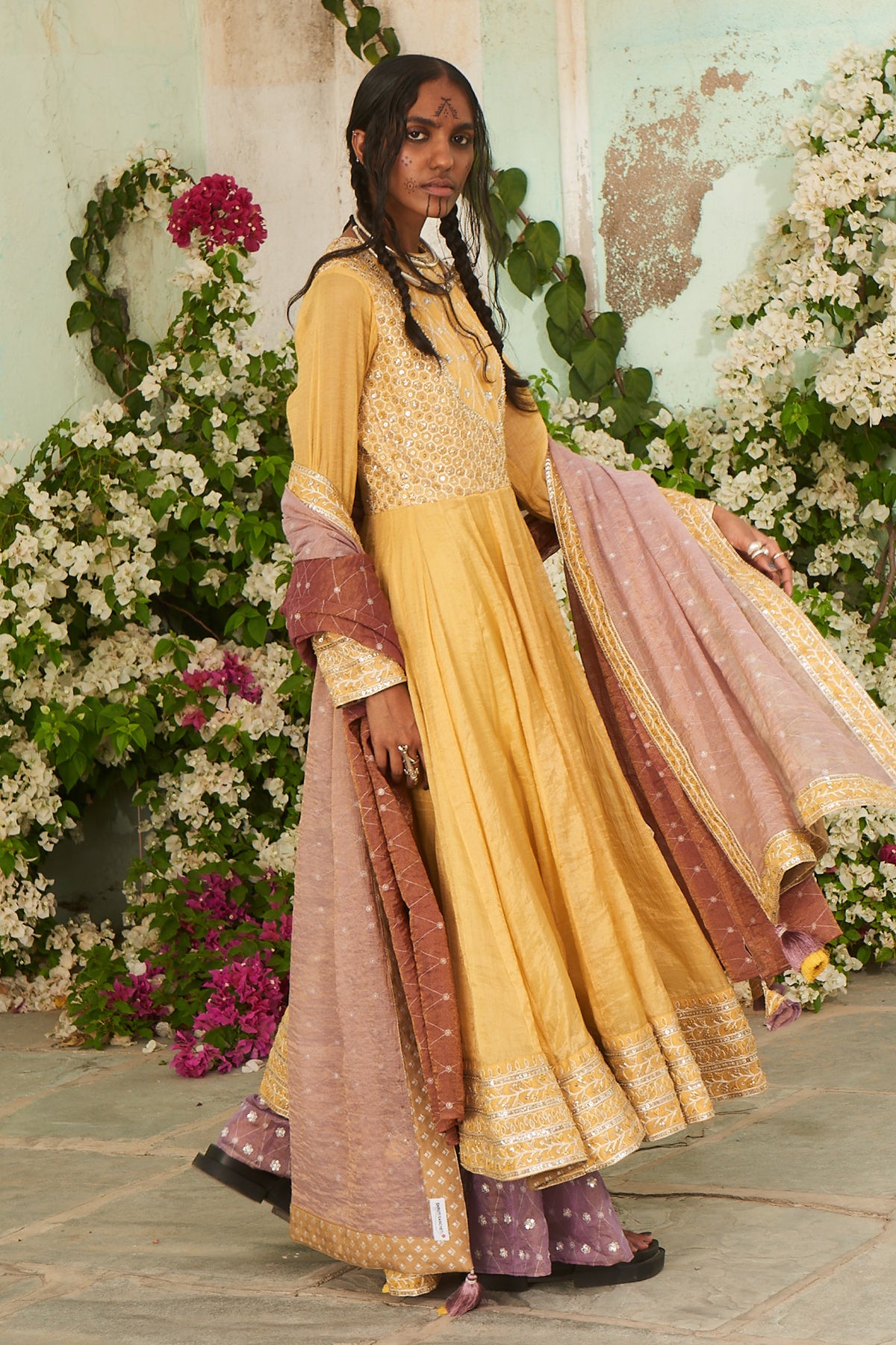 Yellow Anarkali with Sharara and Dupatta