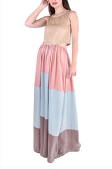 Beige Pink Aqua And Sand Brown Colour Block Maxi
