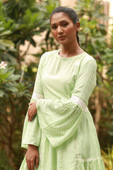 Green Bandhani Mothra Mini Dress
