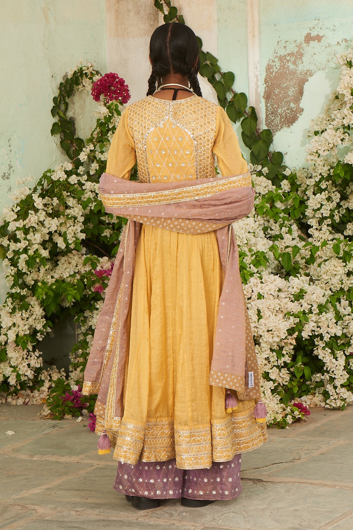 Yellow Anarkali with Sharara and Dupatta