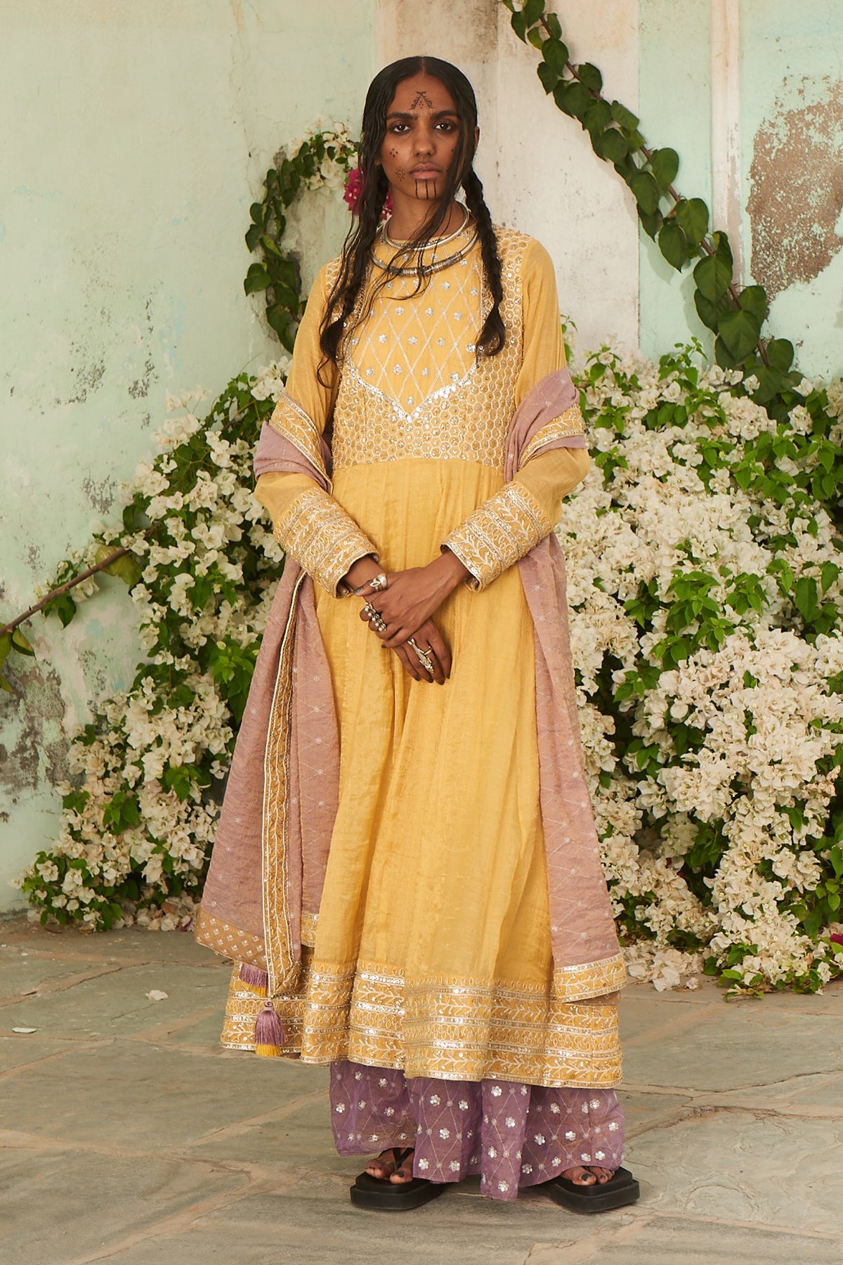 Yellow Anarkali with Sharara and Dupatta