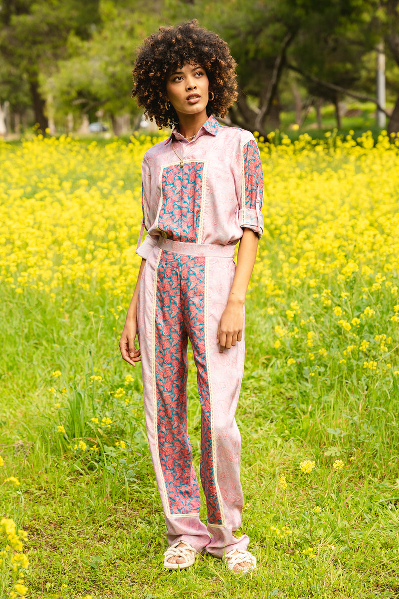 Pink muslin digital printed shirt with Pink muslin digital printed pants