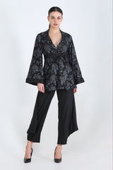 Black Viscose Twill  Hand Printed Monochrome Shacket