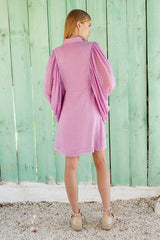 Lilac Striped Dobby Weave Front Open Dress