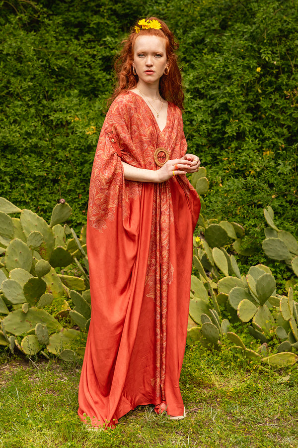 Rust muslin digital printed kaftan