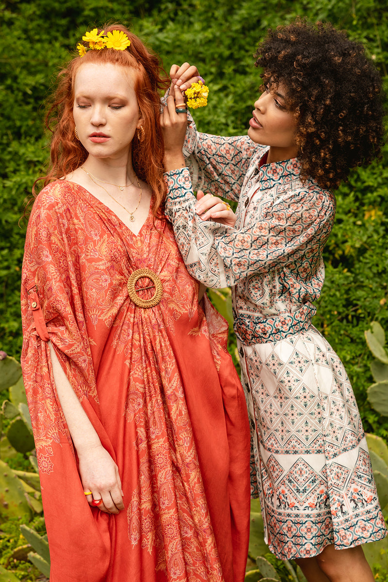 Rust muslin digital printed kaftan