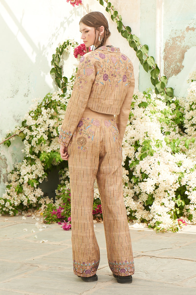 Beige Ektari Embroidered Pant Suit