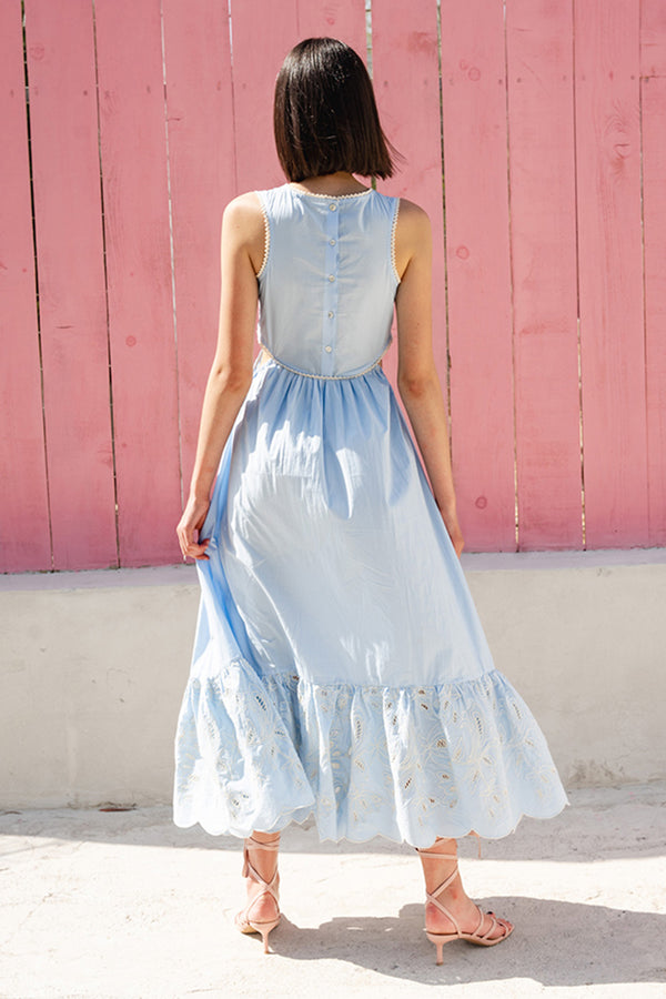 Powder Blue Poplin Midi Dress
