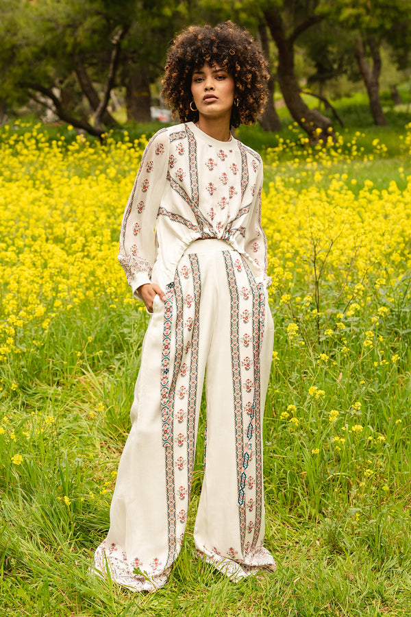 White muslin digital printed palazzo