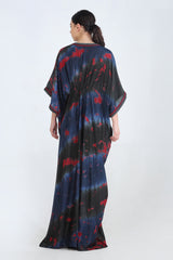 Black, Blue And Red Mul Kaftan With Embroidery On Waist And Sleeves