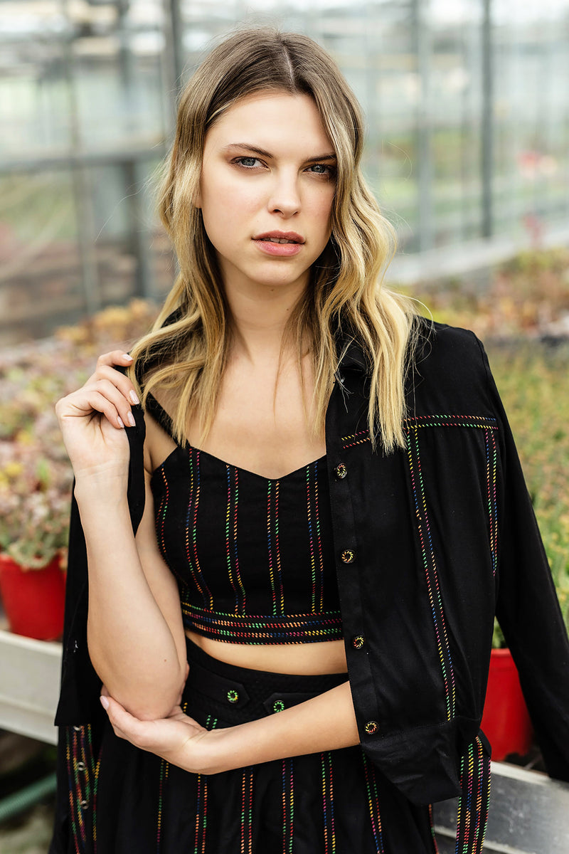 Black Viscose Twill Crop Jacket