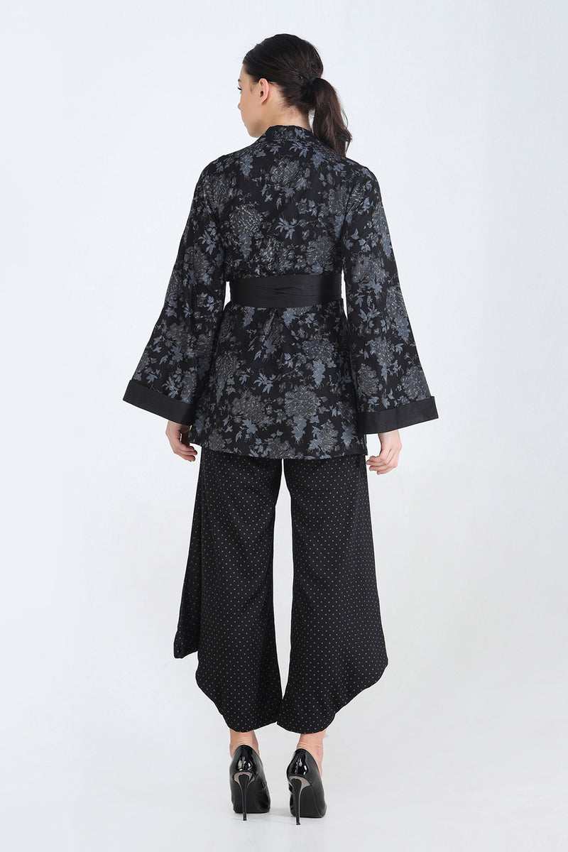 Black Viscose Twill  Hand Printed Monochrome Shacket