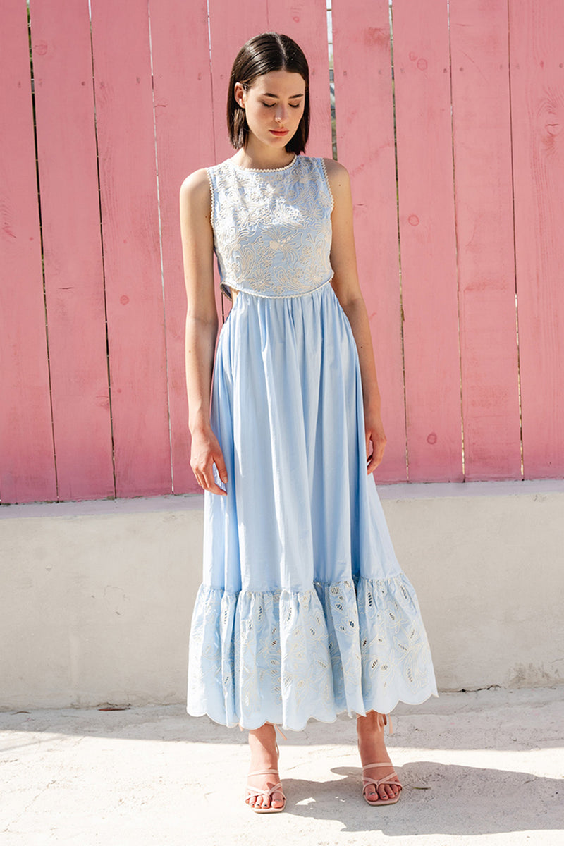 Powder Blue Poplin Midi Dress