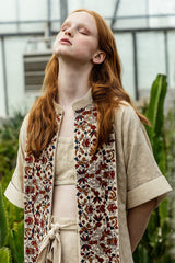 Ekru Viscose Texture Pant with Tribal Embroidery at Hem