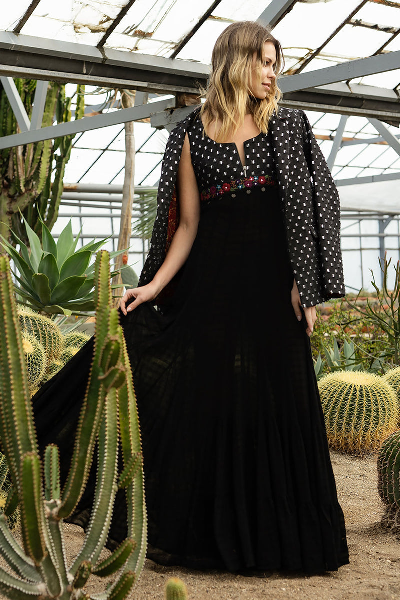 Denim Sequence Bodies With Empreline Embroidered Belt and Texture Fabric Tier Skirt Anarkali