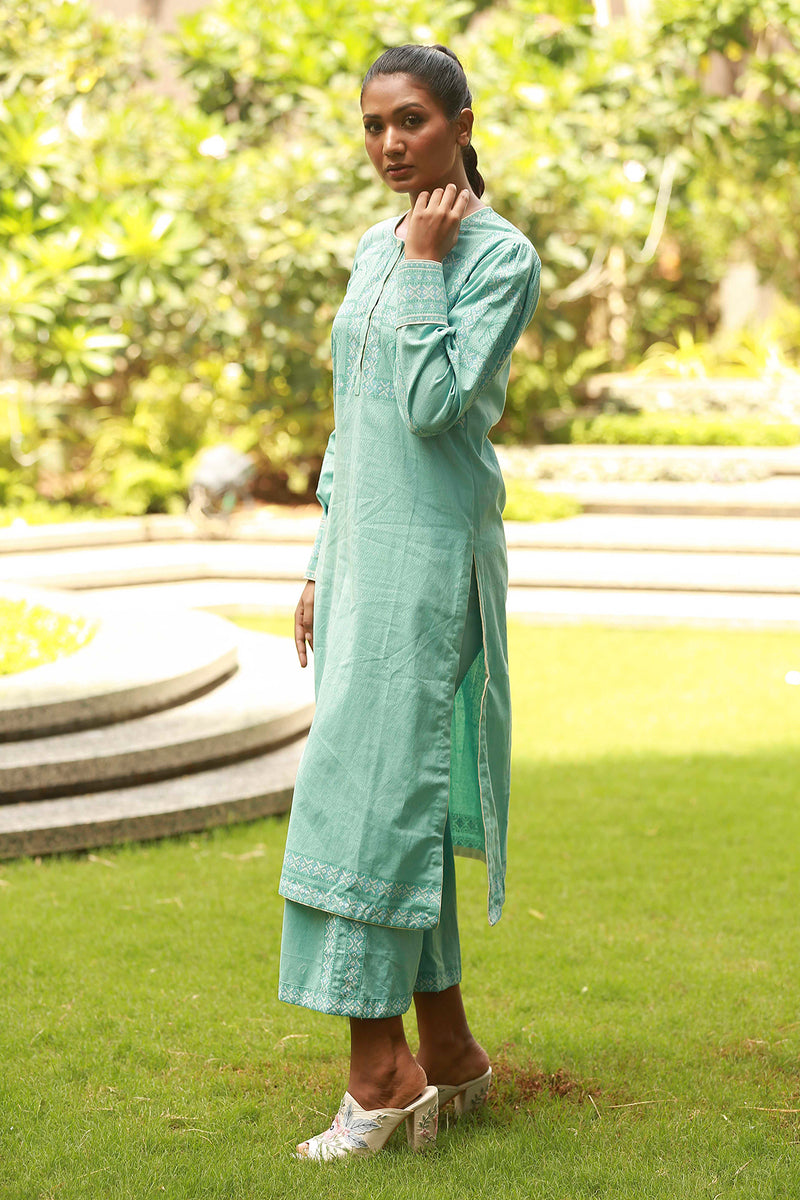 Aqua Printed Kurta With Cropped Pants 2