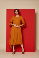 Ochre Linen Asy Dress